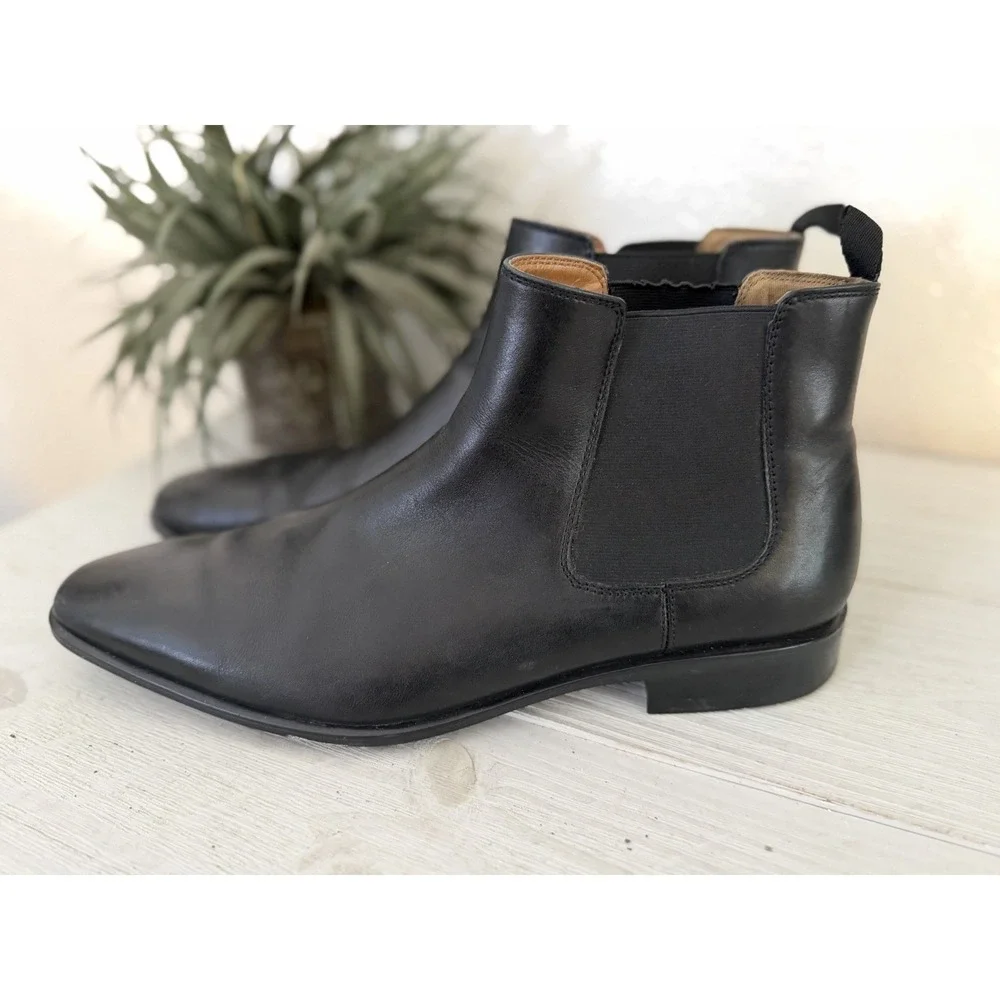 ALDO Mens Genuine Leather Ankle Boots Size 10.5 Black Pull On Classic Chelsea